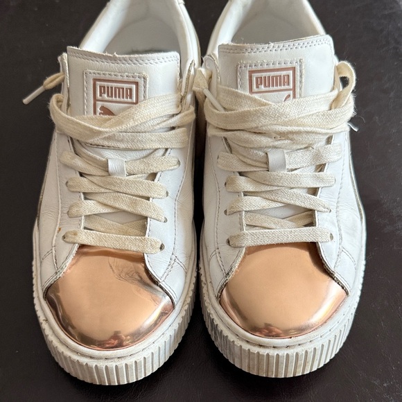 Puma White Sneakers with Metallic Rose Toe - Picture 1 of 11